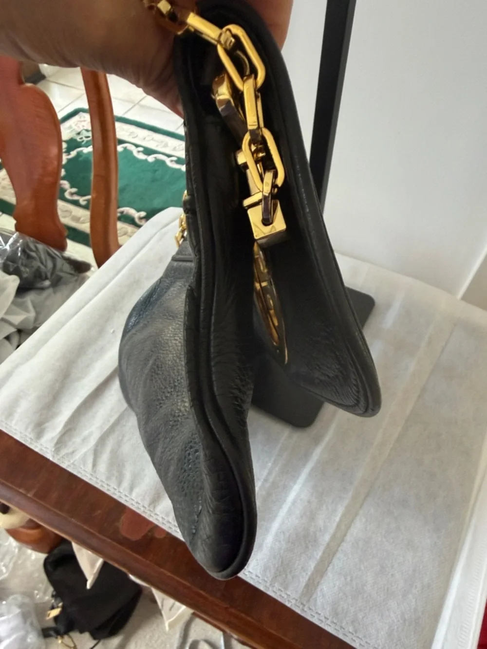Tory Burch Amanda Convertible Black Pebble Leather Clutch/Crossbody